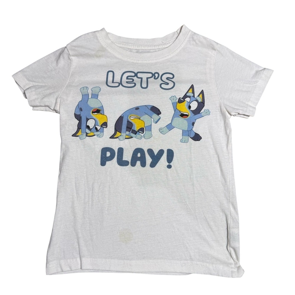 Bluey Lets Play Kids Graphic T-Shirt White Short Sleeve Size 7